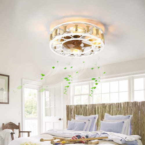 Cage Ceiling Fan With Light Remote Control, Semi-recessed Modern Ceiling Fan, 6 Speed Reversible Blades, 4 LED Bulbs Included - HomeVista Furniture's Llc