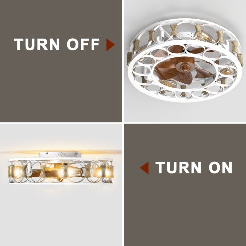 Cage Ceiling Fan With Light Remote Control, Semi-recessed Modern Ceiling Fan, 6 Speed Reversible Blades, 4 LED Bulbs Included - HomeVista Furniture's Llc