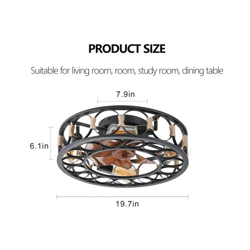 Cage Ceiling Fan With Light Remote Control, Low-profile Built-in Farmhouse Modern Ceiling Fan, 6 Speed Reversible Blades, Including 5 LED Bulbs - HomeVista Furniture's Llc