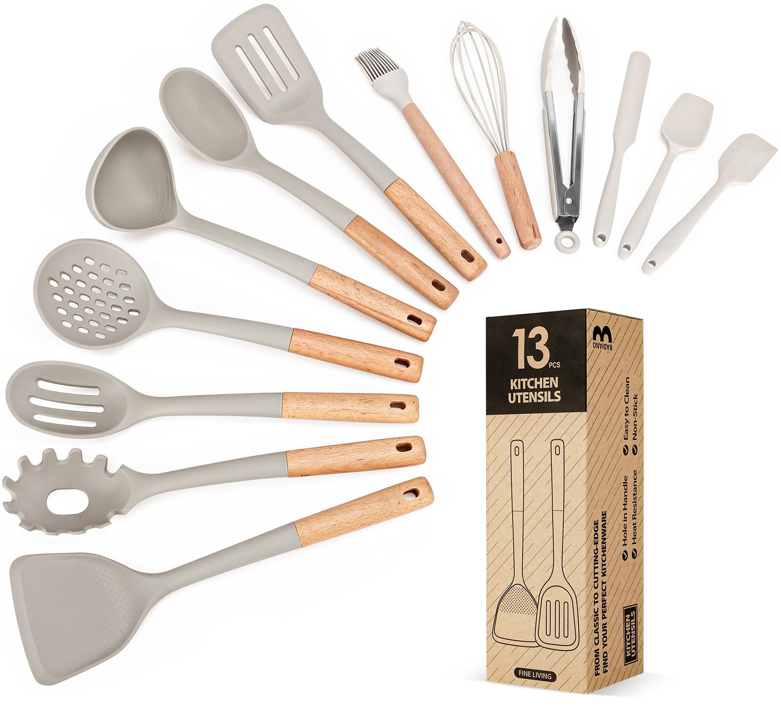 Kitchen Utensils Set 13PCS Silicone Cooking Utensils Heat Resistant Kitchen Utensil Spatula Set for Nonstick Cookware Wooden Handles Kitchen Gadgets Tools Set - HomeVista Furniture's Llc