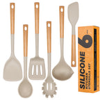 Kitchen Utensils Set Hvygss 6Pcs Large Silicone Cooking Utensils Set 446℉ Heat Resistant Non-Stick Silicone Utensils for Cooking with Wooden Handle BPA FREE Kitchen Gadgets Spatula Spoon (Khaki) - HomeVista Furniture's Llc