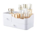 HBlife Plastic Makeup Organizer for Vanity with 2 Drawers Large Skincare Organizers 8 Compartments Bathroom Organizer Cosmetic Storage White - HomeVista Furniture's Llc