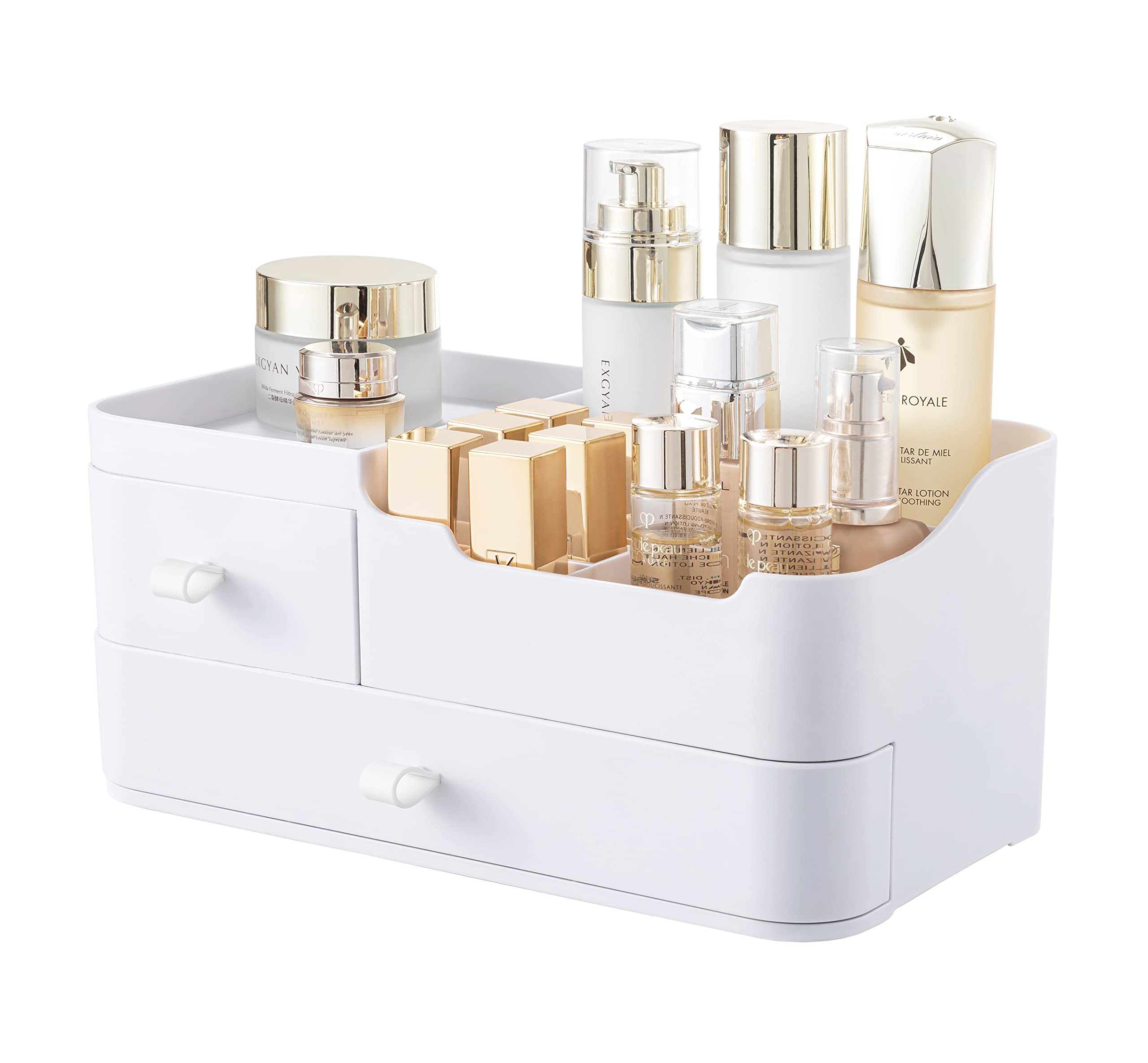 HBlife Plastic Makeup Organizer for Vanity with 2 Drawers Large Skincare Organizers 8 Compartments Bathroom Organizer Cosmetic Storage White - HomeVista Furniture's Llc